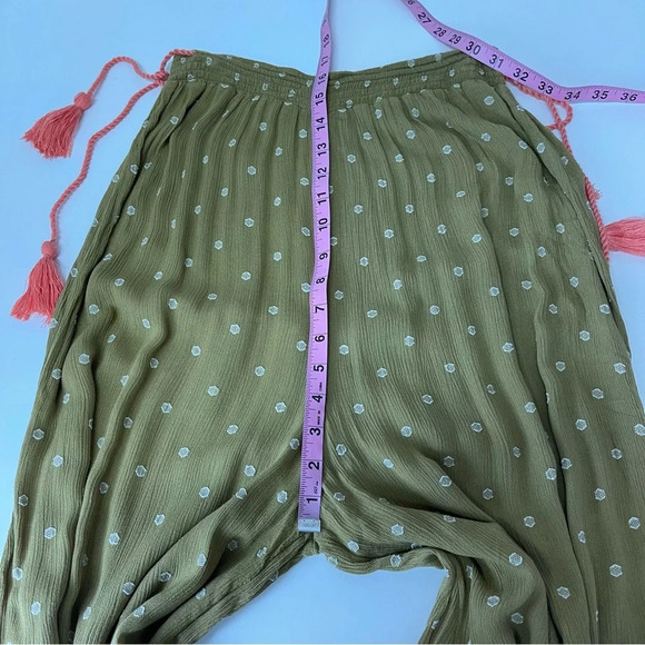 Free People Hearts Rising Pants Womens Large Embroidered Moss Green Tassels - Picture 9 of 10